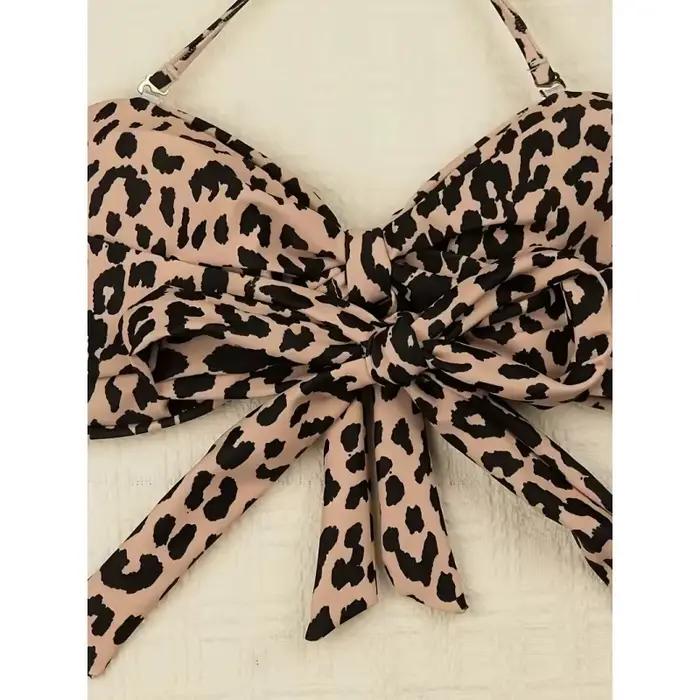 Nouveau Maillot de Bain Bikini Femme 2025 Imprimé Léopard Sexy Confortable Séchage Rapide Col Halter Tissu Polyester