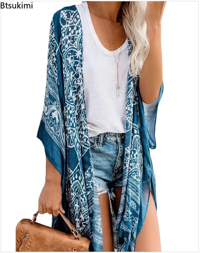 Bikini Cache-Maillot Boho Imprimé Franges Long Kimono Femmes Grande Taille Vetements Plage Maillot Bain Couvrir Occasions Plage Piscine Fete Club Casual