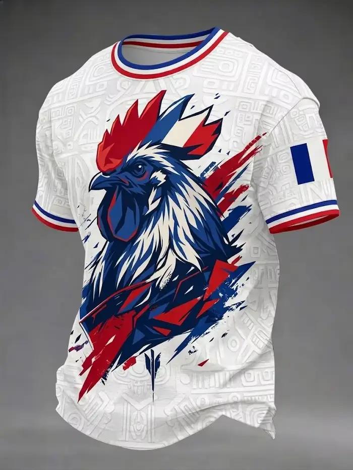 Maillot de football à motif coq français - Style graffiti abstrait - Imprimé coq français - T-shirt de supporter sportif drapeau français