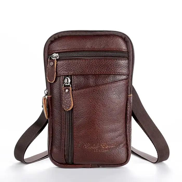 Sac de taille en cuir pour hommes, sac pour téléphone portable, ceinture de Sport de plein air, petit sac à bandoulière pour faire d'affaires