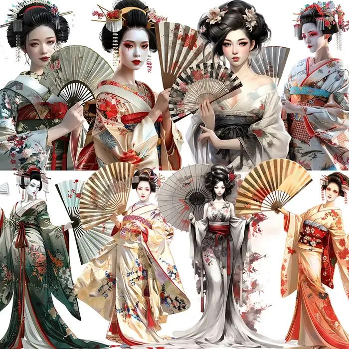 Autocollant Geisha japonais, étiquette Scrapbooking artisanale décorative pour Album poubelle Journal, DIY bricolage, 12 pièces/paquet