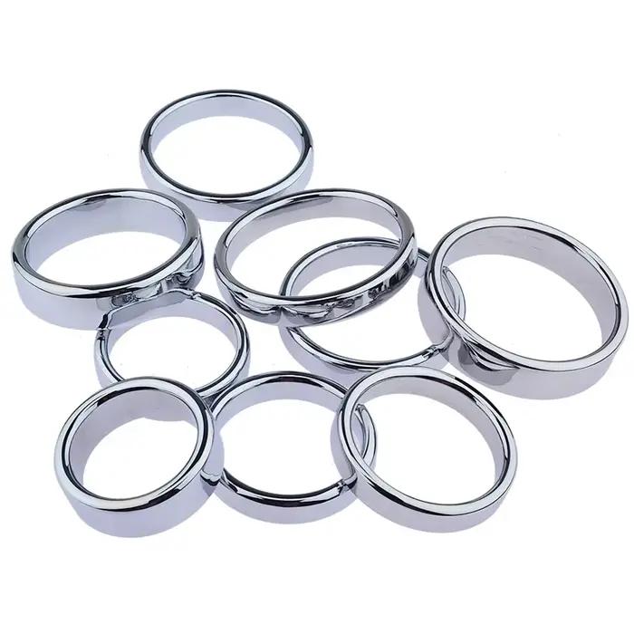 Anneau de pénis masculin en acier inoxydable, 6 tailles, civière de Scrotum, retardement de l'éjaculation, anneaux de coq en métal, jouets sexuels BDSM pour hommes