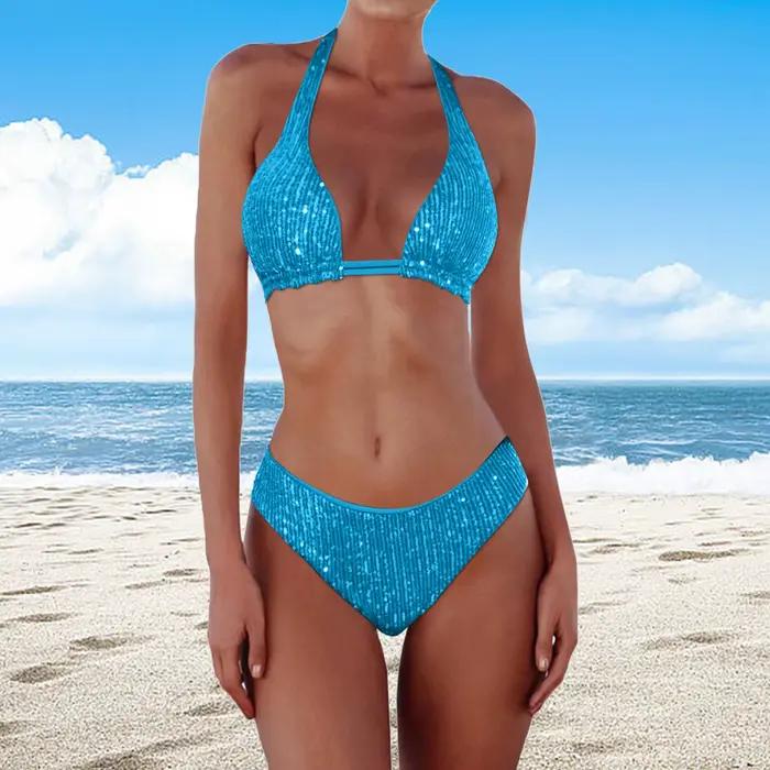 Ensemble de bikini scintillant à paillettes pour femmes