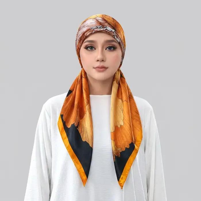 Hijab carré en satin de soie imprimé pour femme, foulard carré musulman tendance, châle antidérapant en satin de soie, couvre-chef 60*22cm