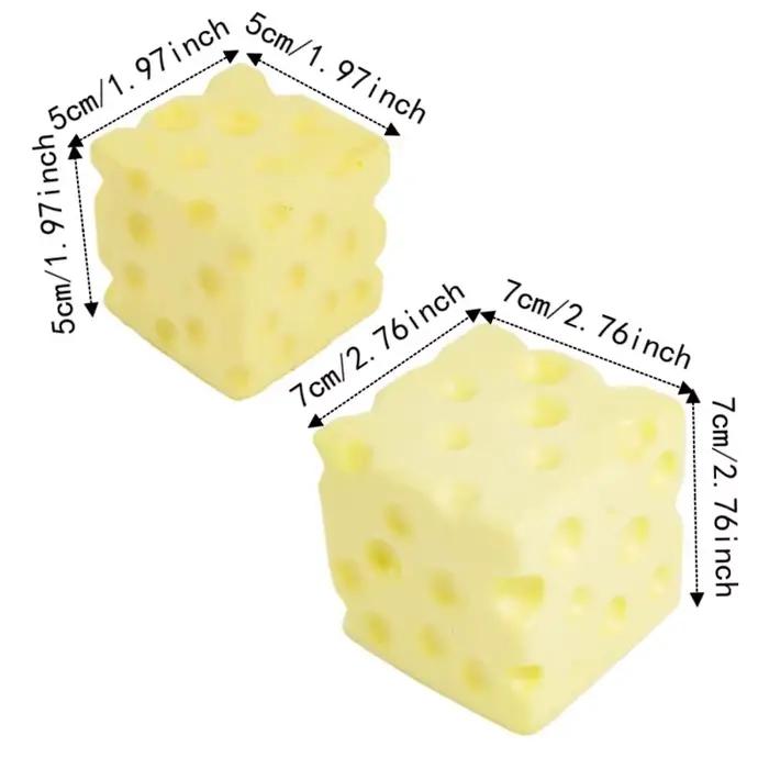Jouet anti-stress en PU en forme de cube de fromage à presser, 5/7 cm, super doux, à récupération lente, réaliste, pour la relaxation des mains