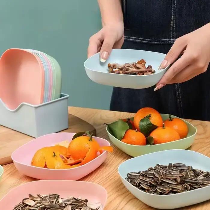 Ensemble d'assiettes à fruits et à desserts réutilisables, plats à collation lavables et multifonctionnels avec Base intégrée pour os et bonbons, polyvalents, 10 pièces