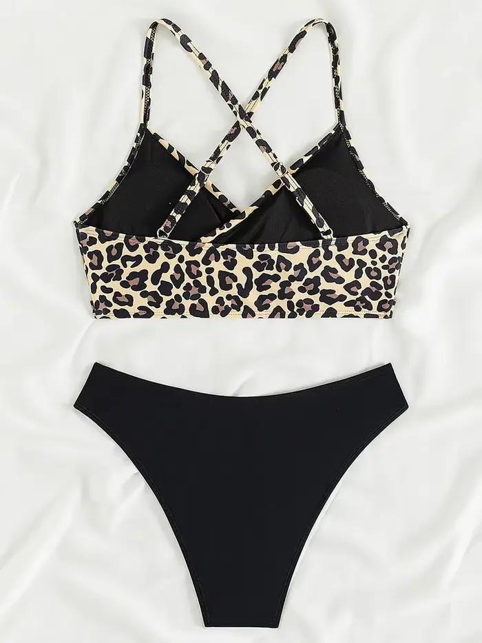 Maillot de bain bikini léopard dos croisé pour femme