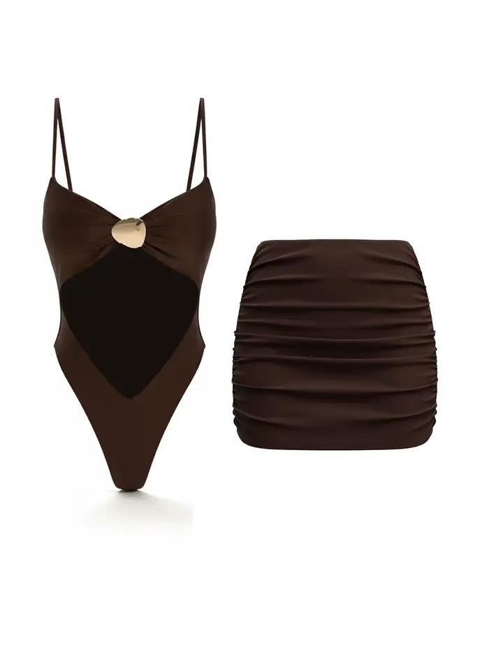 Ensemble de maillot de bain 2 pièces marron de luxe pour femme