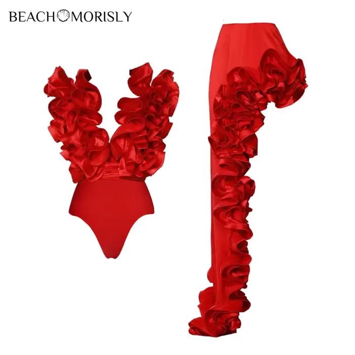 2025 Maillot de bain et jupe pour femme deux pièces Sexy rouge fleur 3D une pièce bikini ensemble maillots de bain robe de plage maillot de bain Monokini