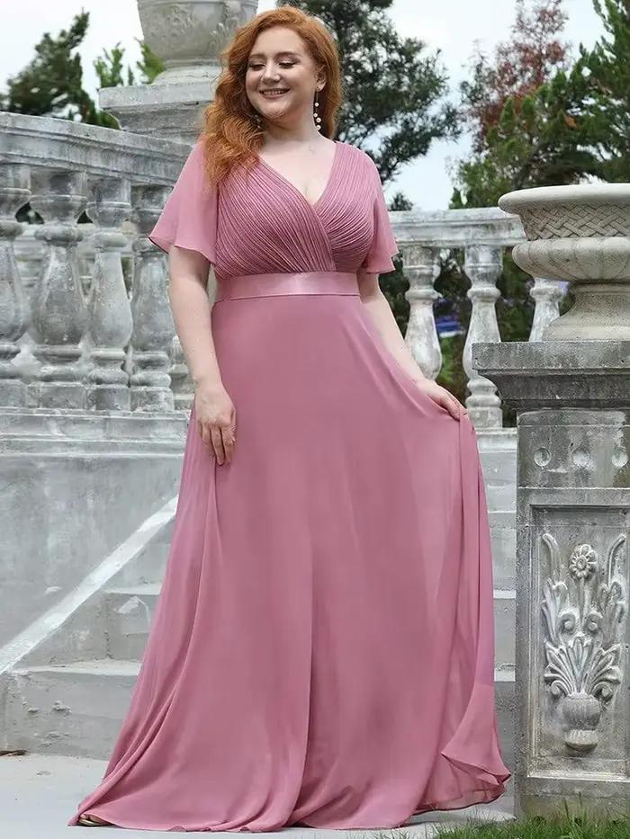 Nouvelles Robes de Soirée Longues Élégantes pour Femmes Grande Taille 2024, Coupe A-Line, Col en V, Volants, en Chiffon, Robe de Soirée Formelle pour Mariage et Fêtes