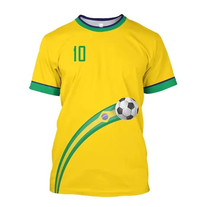Maillot de football de l'équipe nationale du Brésil 10, maillot de football jaune classique avec drapeau du Brésil, t-shirt de sport décontracté de style rétro pour les fans