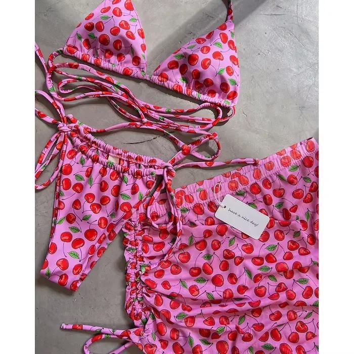 3 pièces ensemble Bikini avec Mini jupe femmes maillots de bain 2024 Sexy Bikinis Bandeau Push Up