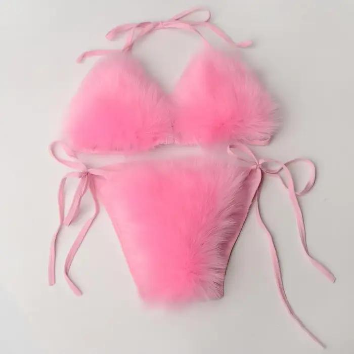 2024 Sexy femmes maillot de bain femme solide noir Micro fourrure Bikini ensemble Push Up maillots