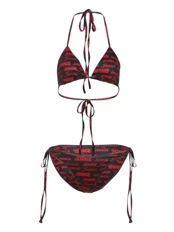 Jennie lettre imprimer Sexy Bikinis femme 2025 été maillots de bain deux pièces ensemble à lacets taille basse maillot