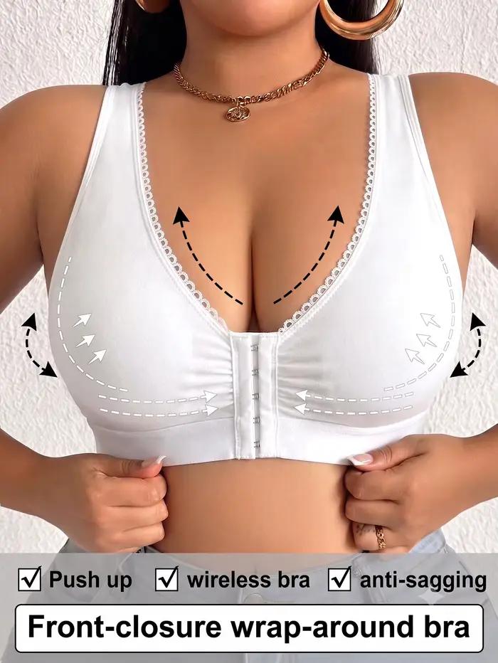 Soutien-gorge Grande Taille Femme, Bonnet Complet, Sans Armature, Non Doublé, Push-Up, Fermeture Avant, Anti-Affaissement, Sculptant et Confortable