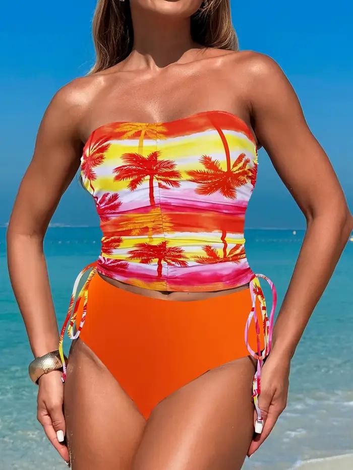 Maillot de Bain Deux Pièces Halter Taille Haute Imprimé Pour Femme Plage Natation Occasions Spéciales