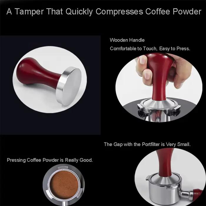 51mm 53mm 58mm Espresso Tamper Café Barista Base Plate Café Tampers Avec Manche En Bois