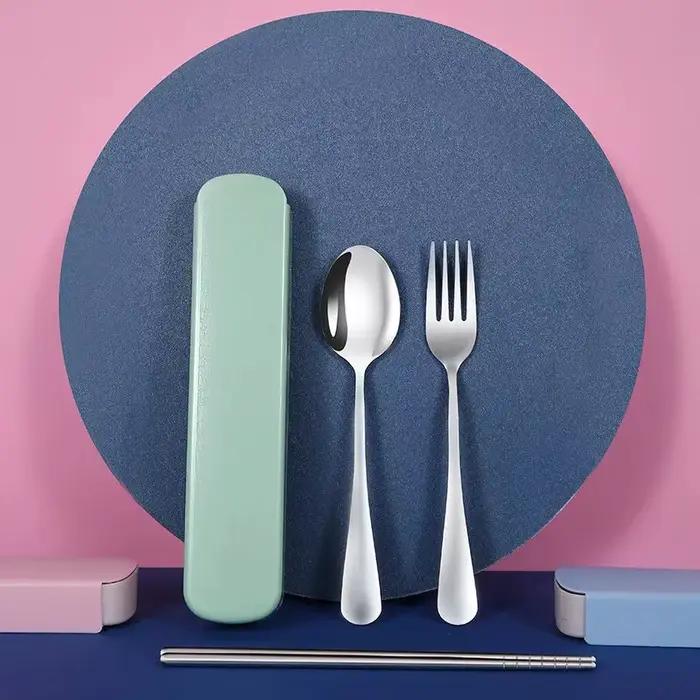 1 ensemble de vaisselle Portable en acier inoxydable, baguettes, cuillères, fourchettes, ensemble de deux/trois pièces avec boîte
