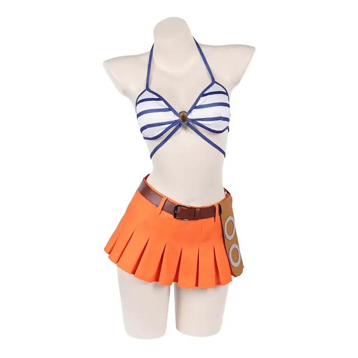 Costume de bain Nami Cosplay, ensemble soutien-gorge, jupe et short, style pirate TV, pour Halloween, carnaval, fête, plage