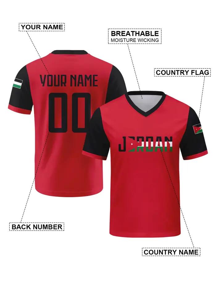 Maillot de football Jordan personnalisé avec nom et numéro, col en V, maillot de l'équipe nationale de football pour hommes, jeunes et femmes