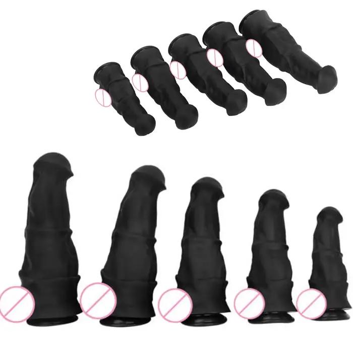 5 tailles de pénis cheval doré pour hommes et femmes avec Silicone souple grand dos Court Plug Anal dispositif de Masturbation Simulation