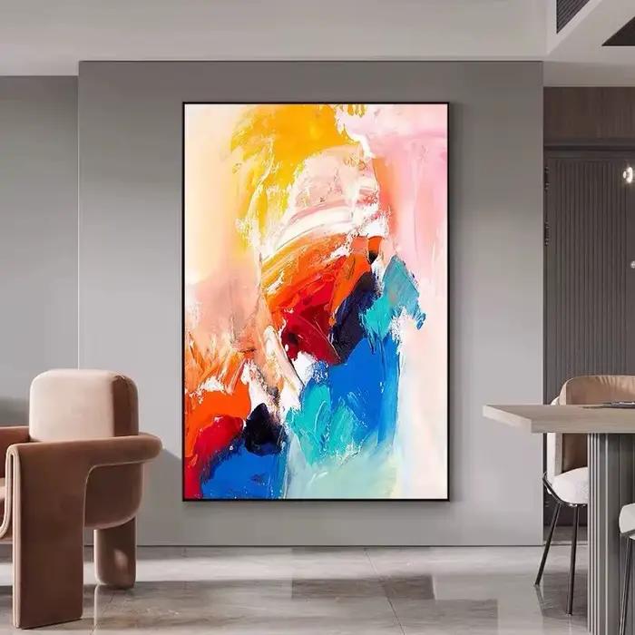 Grande peinture murale sur toile, texture abstraite, peinte à la main, peinture murale 3D colorée, décoration moderne pour la maison, œuvre d'art contemporaine