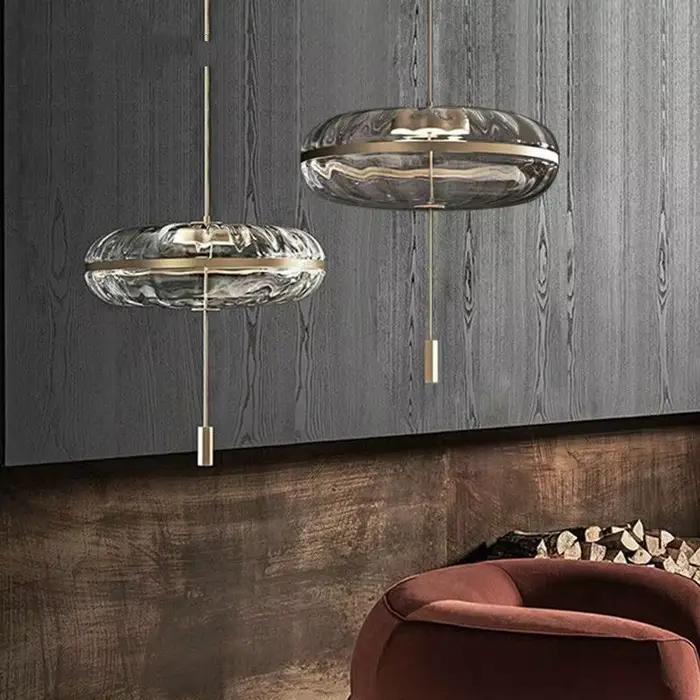 Luminaire suspendu de luxe post-moderne, design Jolie, ovale, effet vague d'eau, en verre nordique, style loft, luminaire suspendu pour îlot
