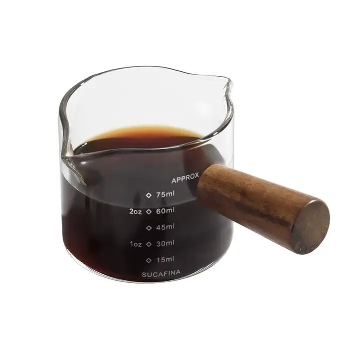 Tasse à mesurer expresso 75ml 100ml, verre à Shot d'extraction, manche en bois avec échelle, pichet à lait, Latte, accessoires pour café, outil Barista