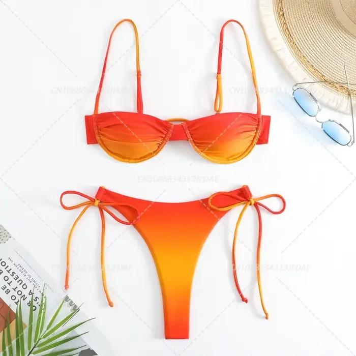 Dégradé Orange Bikinis taille haute maillot de bain femmes maillots