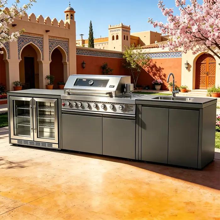 Cuisines complètes : Offre de cuisines extérieures complètes, ensemble d'armoires durables avec îlots et chariots de cuisine, ensemble de casseroles de cuisine