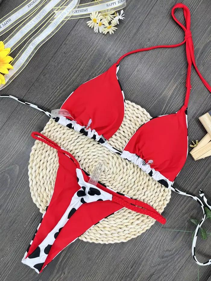Maillot de bain fendu dos nu imprimé amour, bikini sexy, nouveau, 2024