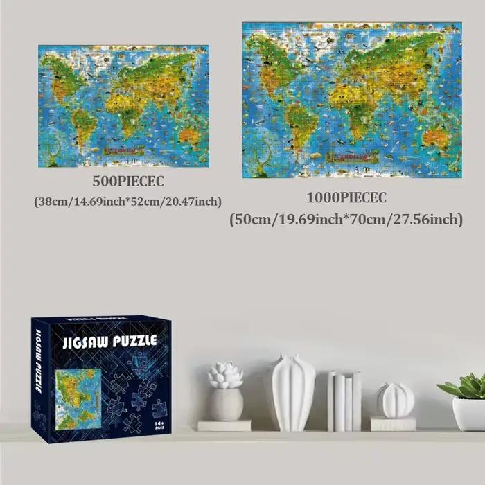 Puzzle carte du monde 500/1000 pièces | Grand puzzle stimulant pour adultes et familles, comprend réflexion des puzzles et la cognition