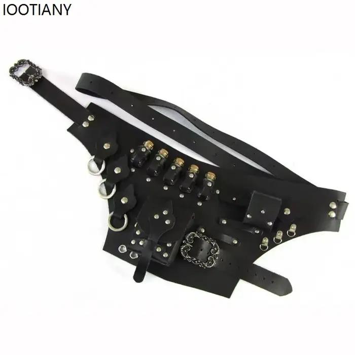 Accessoires de Cosplay de magicien de carnaval, sac de ceinture utilitaire en cuir d'alchimiste médiéval, sacs de flacons de bouteille de Potion magique Steampunk
