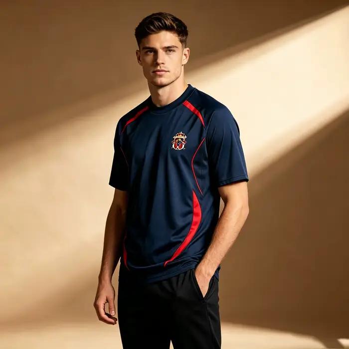 Maillot d'entraînement de football espagnol pour hommes, 3 couleurs, rouge, jaune, bleu, à empiècements, séchage rapide, t-shirt de sport à manches courtes pour supporters