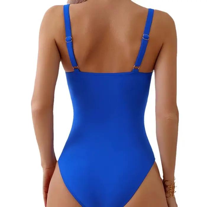 Maillot de Bain Femme Taille Haute Push-Up Col En V Polyester Térilène Pour Filles Occasions Spéciales Plage Activités Aquatiques