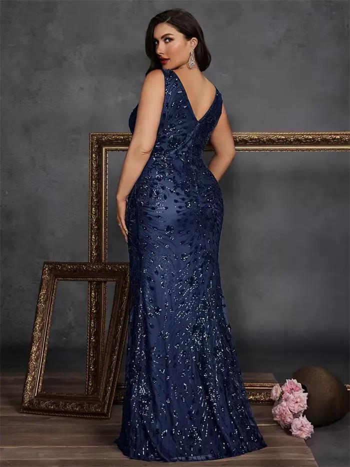 Grande taille élégante fente robe de soirée 2025 femmes longue sirène formelle paillettes col en v Caicktail fête de mariage robe de remise des diplômes