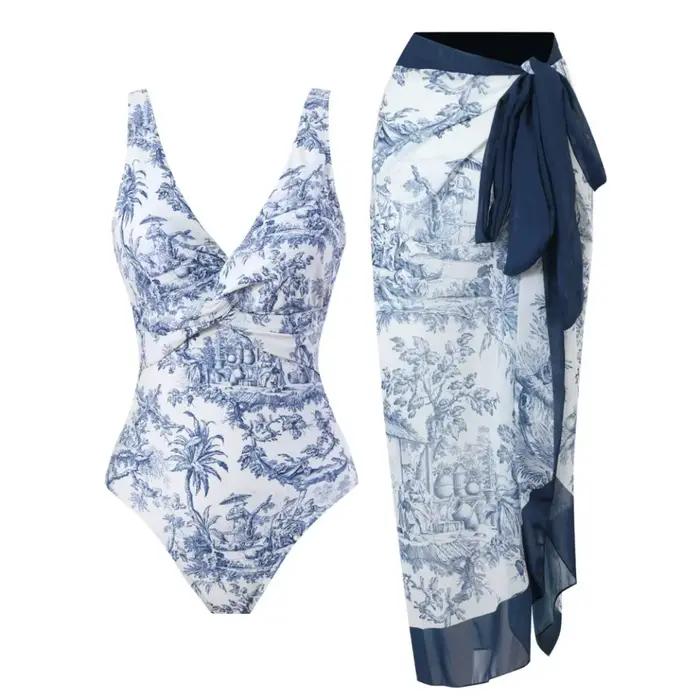 Maillot de bain froncé pour femmes une pièce avec jupe portefeuille pour nager et plage occasions spéciales et vacances en mer