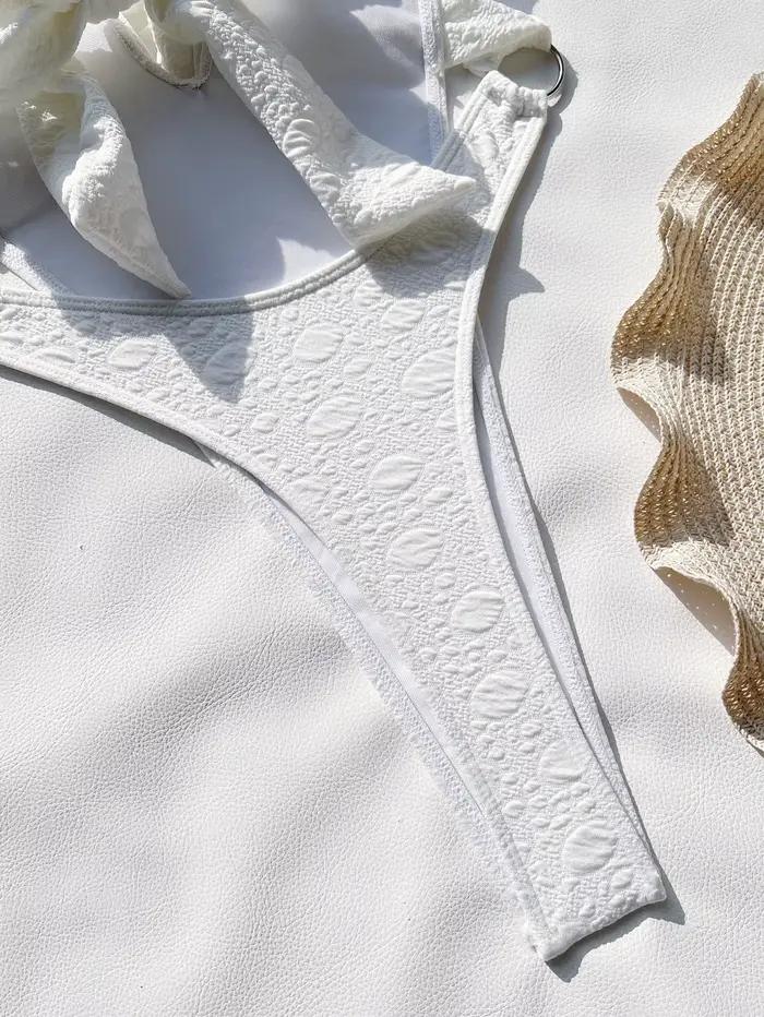 Maillot de bain une pièce pour femme, blanc pur, sexy, col en V, licou, à lacets, dos nu, tanga, bikini, monokini, plage, vacances, 2025