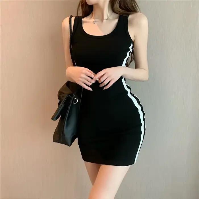 Robe fourreau décontractée pour femmes, bretelles Spaghetti, sans manches, Sexy, extensible, Slim, été, QT030
