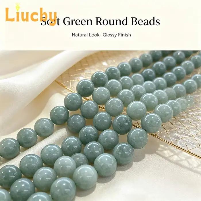 Pierre naturelle de jade vert de Birmanie, lisse, faite à la main pour la fabrication de bijoux, accessoires de bracelet porte-bonheur DIY, 15' en gros, 6/8/10/12MM