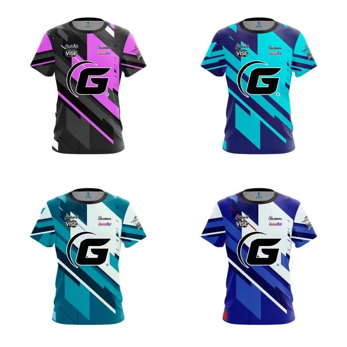 Maillot de bowling à imprimé géométrique noir et rose, T-shirt de sport respirant à séchage rapide pour l'été, hauts de compétition athlétique unisexes pour hommes et femmes