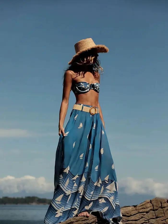 Maillot de bain 3 pièces ensemble avec jupe à franges Bikini femmes