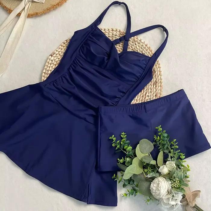 Maillot de bain deux pieces pour femmes controle du ventre fende jupe maillot de bain été maillot de plage robe de plage occasions speciales polyvalent elastane nylon