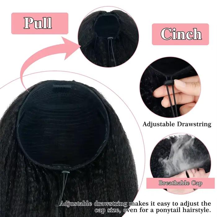 Demi-perruque droite crépue cheveux humains sans colle perruque cheveux humains prêt à porter 3 en 1 demi-perruque cordon Yaki perruque droite sans colle