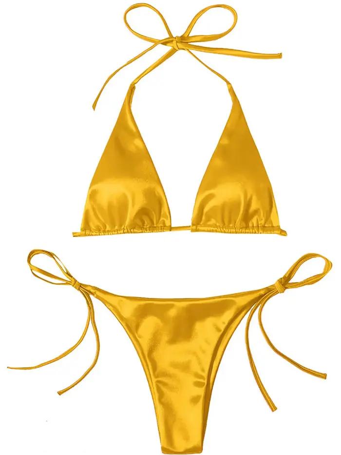 Maillot de bain brésilien sexy en satin à 13 couleurs pour femme
