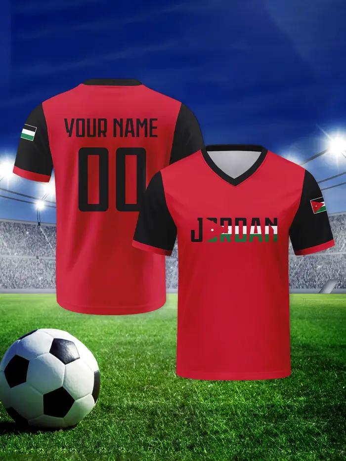 Maillot de football Jordan personnalisé avec nom et numéro, col en V, maillot de l'équipe nationale de football pour hommes, jeunes et femmes