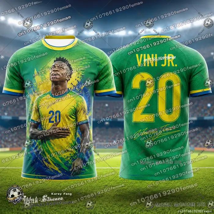 VINI JR. Maillot de football tendance pour fans de superstar, pour enfants et adultes, édition limitée, tee-shirt sportif commémoratif pour les matchs, l'entraînement et le quotidien
