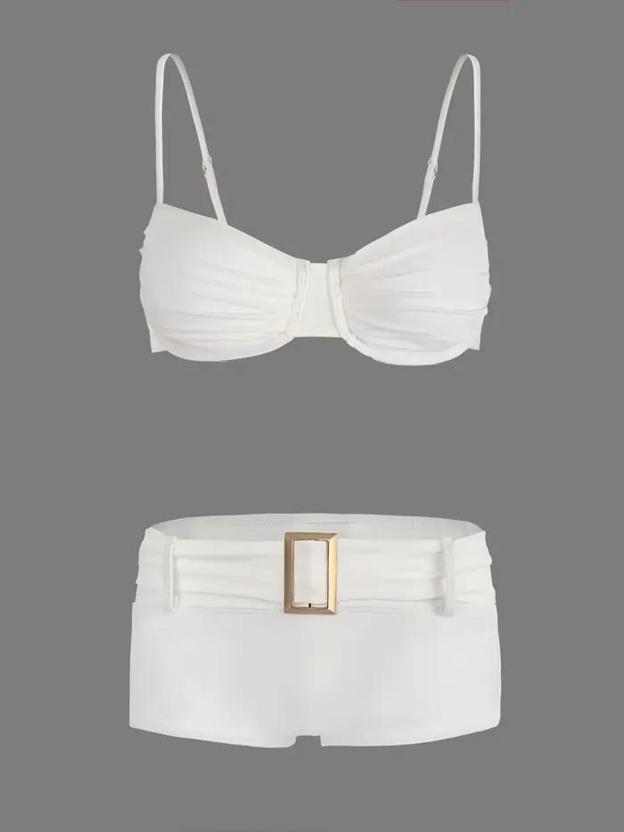 Élégant blanc 2 pièces Bikini ensembles maillot de bain Bandeau Style haut