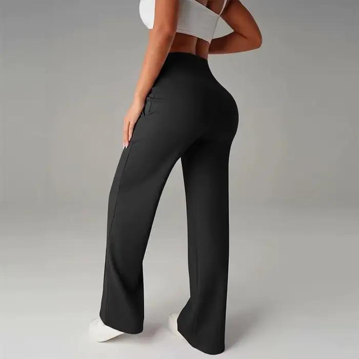 Pantalons de yoga taille haute pour femmes, pantalons de sport amples à jambes larges avec poches, adaptés à la course à pied et aux exercices en plein air