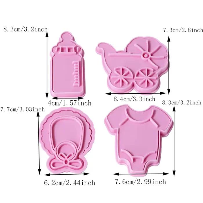 Coupe-biscuits 4 pièces thème bébé pâte timbre en plastique 3D dessin animé pressable Biscuit moule confiserie cuisson pâtisserie ustensiles de cuisson